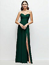 Front View Thumbnail - Hunter Green Strapless Pleated Surplice Chiffon Maxi Dress with A-Line Skirt