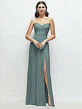 Front View Thumbnail - Icelandic Strapless Pleated Surplice Chiffon Maxi Dress with A-Line Skirt