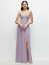 Front View Thumbnail - Lilac Haze Strapless Pleated Surplice Chiffon Maxi Dress with A-Line Skirt