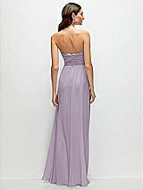 Rear View Thumbnail - Lilac Haze Strapless Pleated Surplice Chiffon Maxi Dress with A-Line Skirt