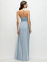 Rear View Thumbnail - Mist Strapless Pleated Surplice Chiffon Maxi Dress with A-Line Skirt