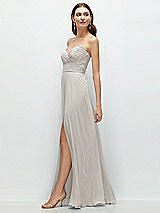 Side View Thumbnail - Oyster Strapless Pleated Surplice Chiffon Maxi Dress with A-Line Skirt