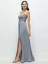 Side View Thumbnail - Platinum Strapless Pleated Surplice Chiffon Maxi Dress with A-Line Skirt