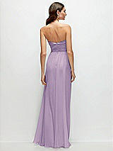 Rear View Thumbnail - Pale Purple Strapless Pleated Surplice Chiffon Maxi Dress with A-Line Skirt