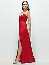 Side View Thumbnail - Parisian Red Strapless Pleated Surplice Chiffon Maxi Dress with A-Line Skirt