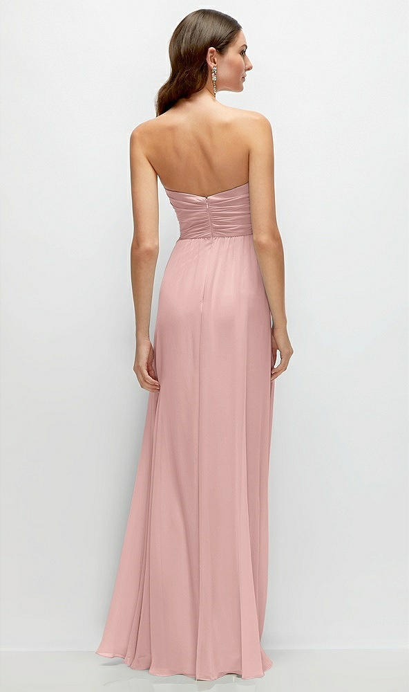 Back View - Rose - PANTONE Rose Quartz Strapless Pleated Surplice Chiffon Maxi Dress with A-Line Skirt