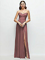 Front View Thumbnail - Rosewood Strapless Pleated Surplice Chiffon Maxi Dress with A-Line Skirt