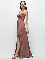 Side View Thumbnail - Rosewood Strapless Pleated Surplice Chiffon Maxi Dress with A-Line Skirt