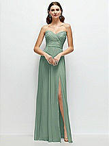 Front View Thumbnail - Seagrass Strapless Pleated Surplice Chiffon Maxi Dress with A-Line Skirt