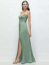 Side View Thumbnail - Seagrass Strapless Pleated Surplice Chiffon Maxi Dress with A-Line Skirt