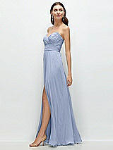 Side View Thumbnail - Sky Blue Strapless Pleated Surplice Chiffon Maxi Dress with A-Line Skirt