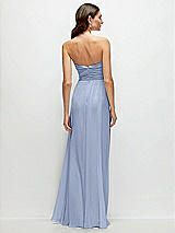 Rear View Thumbnail - Sky Blue Strapless Pleated Surplice Chiffon Maxi Dress with A-Line Skirt