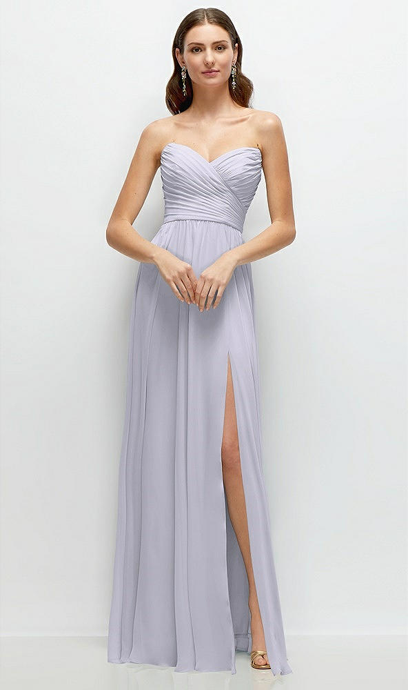 Front View - Silver Dove Strapless Pleated Surplice Chiffon Maxi Dress with A-Line Skirt