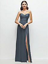 Front View Thumbnail - Silverstone Strapless Pleated Surplice Chiffon Maxi Dress with A-Line Skirt