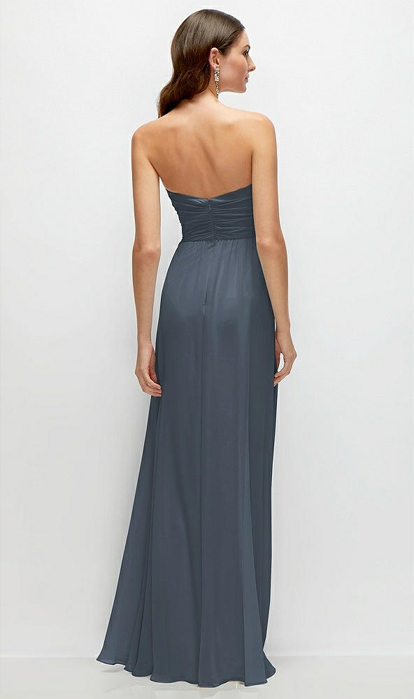 Back View - Silverstone Strapless Pleated Surplice Chiffon Maxi Dress with A-Line Skirt