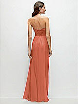 Rear View Thumbnail - Terracotta Copper Strapless Pleated Surplice Chiffon Maxi Dress with A-Line Skirt