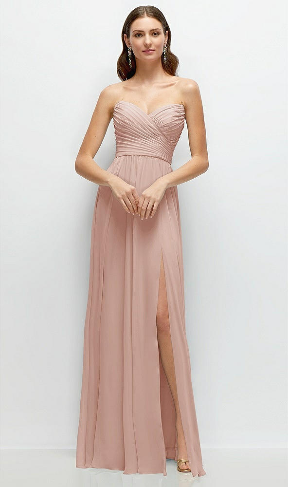 Front View - Toasted Sugar Strapless Pleated Surplice Chiffon Maxi Dress with A-Line Skirt