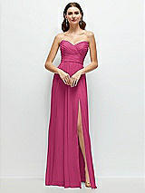 Front View Thumbnail - Tea Rose Strapless Pleated Surplice Chiffon Maxi Dress with A-Line Skirt