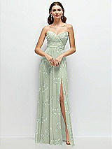 Front View Thumbnail - Vintage Primrose Sage Strapless Pleated Surplice Chiffon Maxi Dress with A-Line Skirt