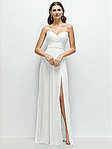 Front View Thumbnail - White Strapless Pleated Surplice Chiffon Maxi Dress with A-Line Skirt