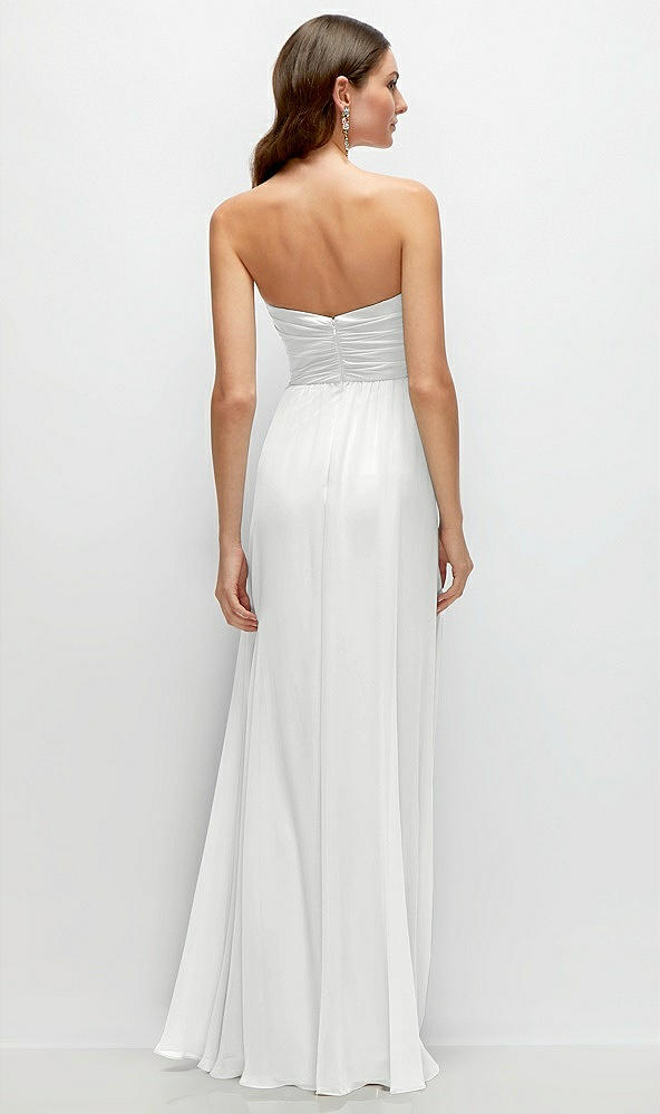 Back View - White Strapless Pleated Surplice Chiffon Maxi Dress with A-Line Skirt