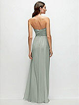 Rear View Thumbnail - Willow Green Strapless Pleated Surplice Chiffon Maxi Dress with A-Line Skirt