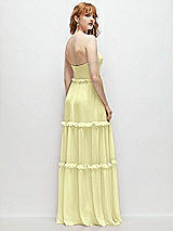 Rear View Thumbnail - Butter Yellow Strapless Chiffon Maxi Dress with Tiered Micro Ruffle Full Skirt