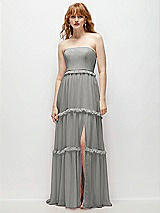 Front View Thumbnail - Chelsea Gray Strapless Chiffon Maxi Dress with Tiered Micro Ruffle Full Skirt