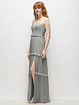 Side View Thumbnail - Chelsea Gray Strapless Chiffon Maxi Dress with Tiered Micro Ruffle Full Skirt