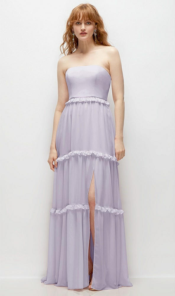 Front View - Moondance Strapless Chiffon Maxi Dress with Tiered Micro Ruffle Full Skirt