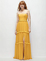 Front View Thumbnail - NYC Yellow Strapless Chiffon Maxi Dress with Tiered Micro Ruffle Full Skirt