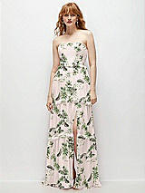 Front View Thumbnail - Palm Beach Print Strapless Chiffon Maxi Dress with Tiered Micro Ruffle Full Skirt