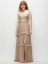 Front View Thumbnail - Topaz Strapless Chiffon Maxi Dress with Tiered Micro Ruffle Full Skirt