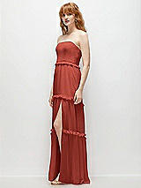 Side View Thumbnail - Amber Sunset Strapless Chiffon Maxi Dress with Tiered Micro Ruffle Full Skirt