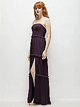 Side View Thumbnail - Aubergine Strapless Chiffon Maxi Dress with Tiered Micro Ruffle Full Skirt