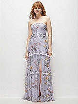 Front View Thumbnail - Butterfly Botanica Silver Dove Strapless Chiffon Maxi Dress with Tiered Micro Ruffle Full Skirt