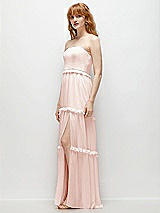 Side View Thumbnail - Blush Strapless Chiffon Maxi Dress with Tiered Micro Ruffle Full Skirt