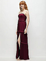 Side View Thumbnail - Cabernet Strapless Chiffon Maxi Dress with Tiered Micro Ruffle Full Skirt