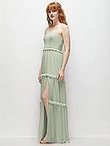 Side View Thumbnail - Celadon Strapless Chiffon Maxi Dress with Tiered Micro Ruffle Full Skirt