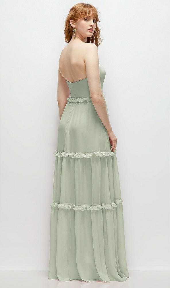 Back View - Celadon Strapless Chiffon Maxi Dress with Tiered Micro Ruffle Full Skirt