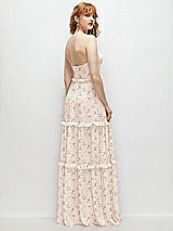 Rear View Thumbnail - Coquette Floral Print Strapless Chiffon Maxi Dress with Tiered Micro Ruffle Full Skirt