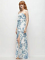 Side View Thumbnail - Cottage Rose Dusk Blue Strapless Chiffon Maxi Dress with Tiered Micro Ruffle Full Skirt