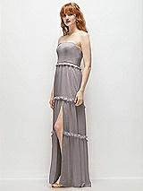 Side View Thumbnail - Cashmere Gray Strapless Chiffon Maxi Dress with Tiered Micro Ruffle Full Skirt