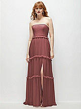 Front View Thumbnail - English Rose Strapless Chiffon Maxi Dress with Tiered Micro Ruffle Full Skirt