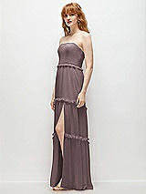 Side View Thumbnail - French Truffle Strapless Chiffon Maxi Dress with Tiered Micro Ruffle Full Skirt