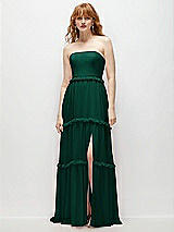 Front View Thumbnail - Hunter Green Strapless Chiffon Maxi Dress with Tiered Micro Ruffle Full Skirt