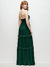 Rear View Thumbnail - Hunter Green Strapless Chiffon Maxi Dress with Tiered Micro Ruffle Full Skirt