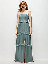 Front View Thumbnail - Icelandic Strapless Chiffon Maxi Dress with Tiered Micro Ruffle Full Skirt