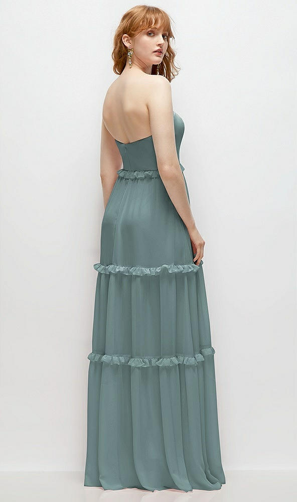 Back View - Icelandic Strapless Chiffon Maxi Dress with Tiered Micro Ruffle Full Skirt