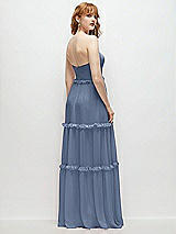 Rear View Thumbnail - Larkspur Blue Strapless Chiffon Maxi Dress with Tiered Micro Ruffle Full Skirt